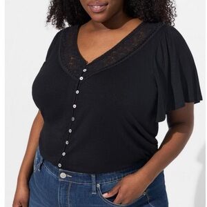 Torrid Knit V-Neck Lace Inset Tee